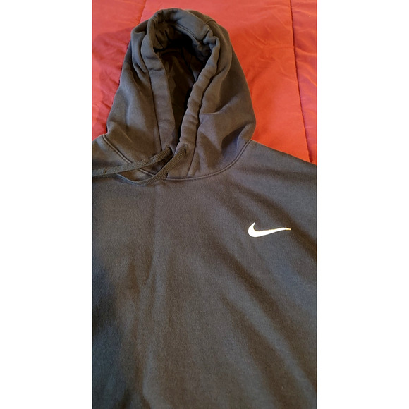 Mens Unisex Nike Embroidered Hoodie Sz M Navy Blue Hood Sweatshirt Pullover Gym - Picture 4 of 11